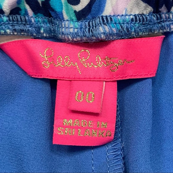 Lilly Pulitzer Mylee Tie Front Shorts Women’s Size 00 Tropical Print Beach Blue - Picture 8 of 10